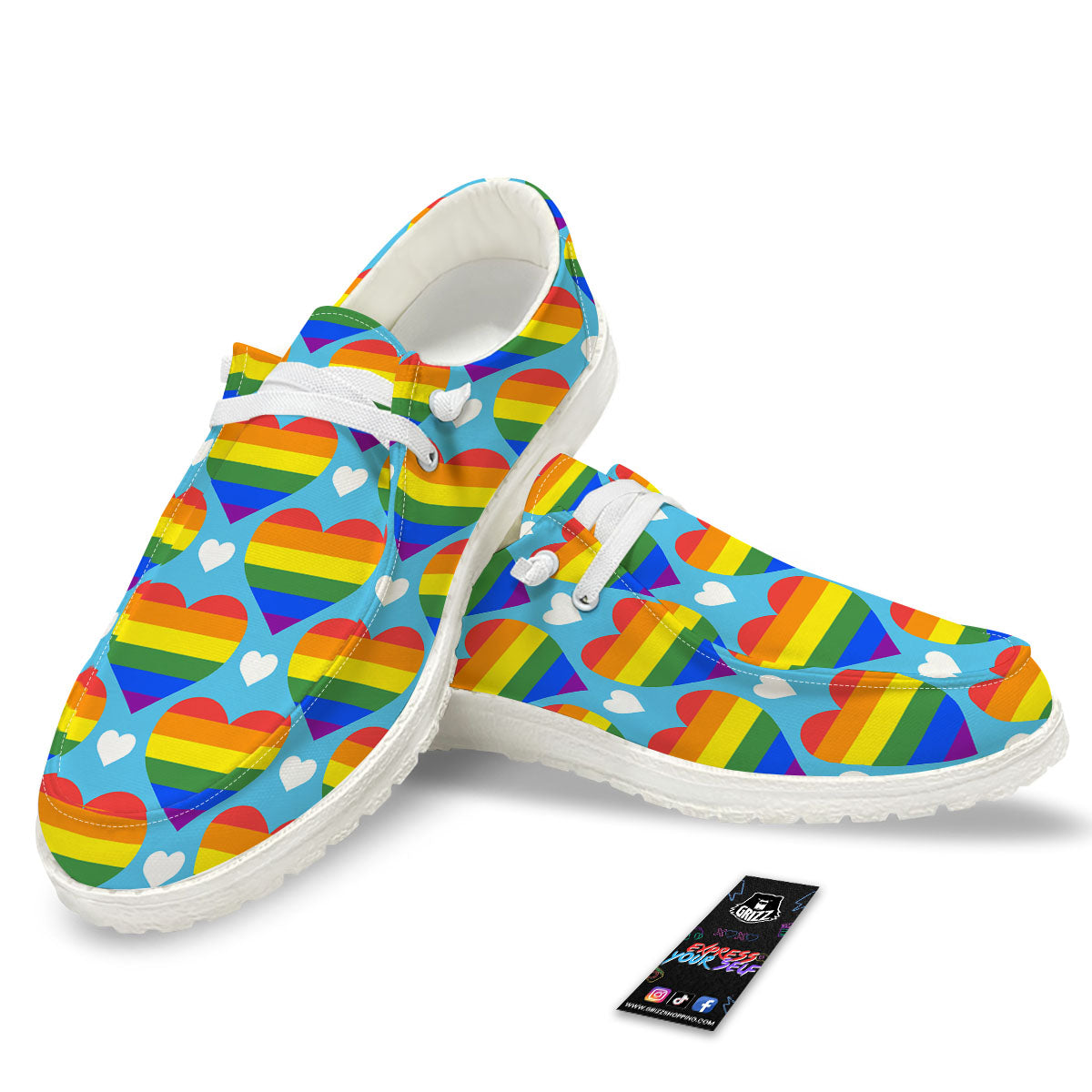 Pride Heart Rainbow LGBT Print Pattern Black Loafers-grizzshop