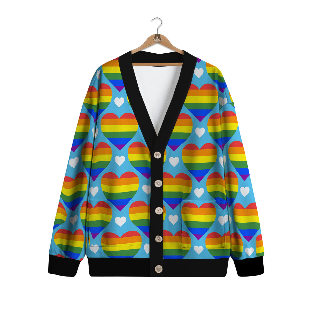 Pride Heart Rainbow LGBT Print Pattern Cardigan-grizzshop