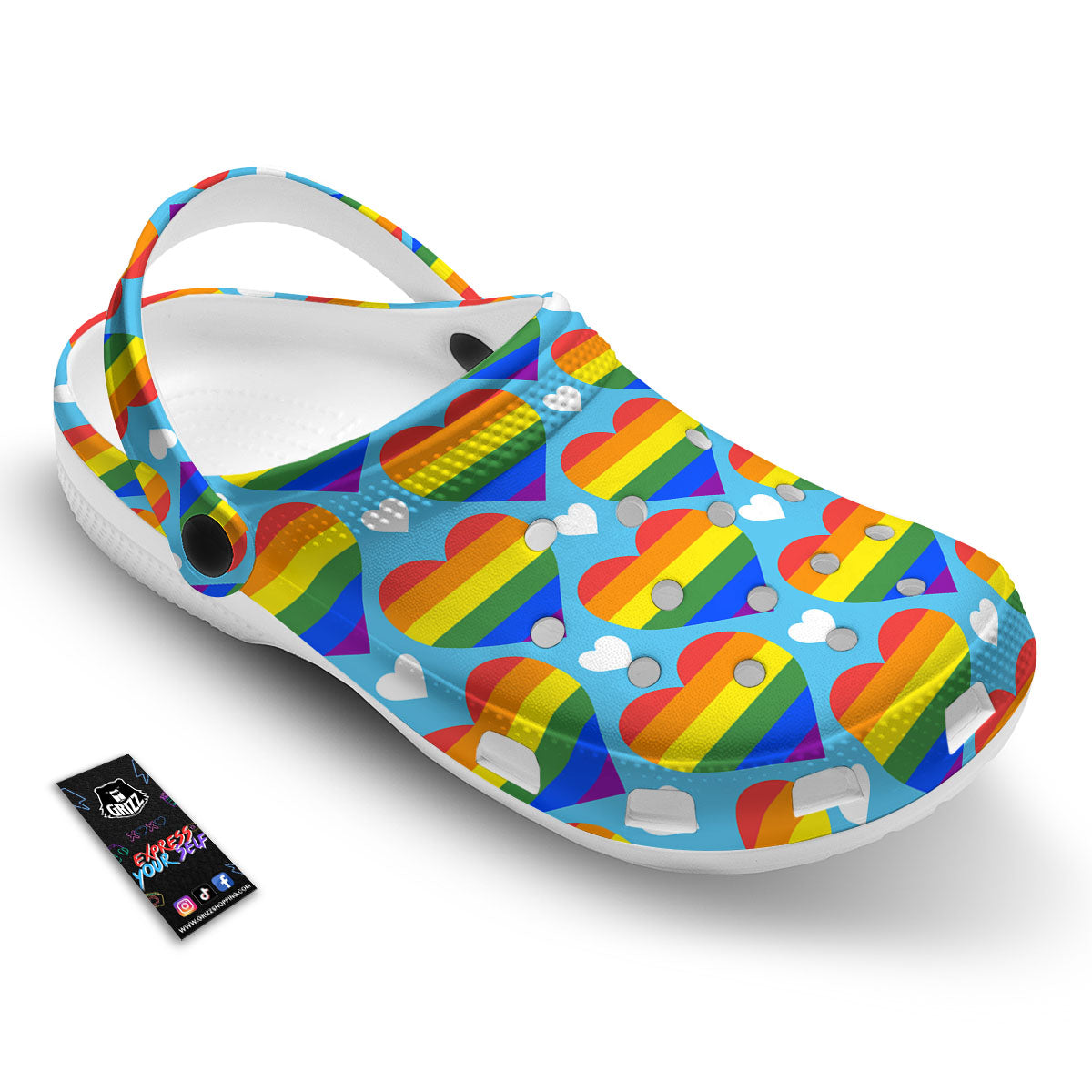 Pride Heart Rainbow LGBT Print Pattern Clog-grizzshop