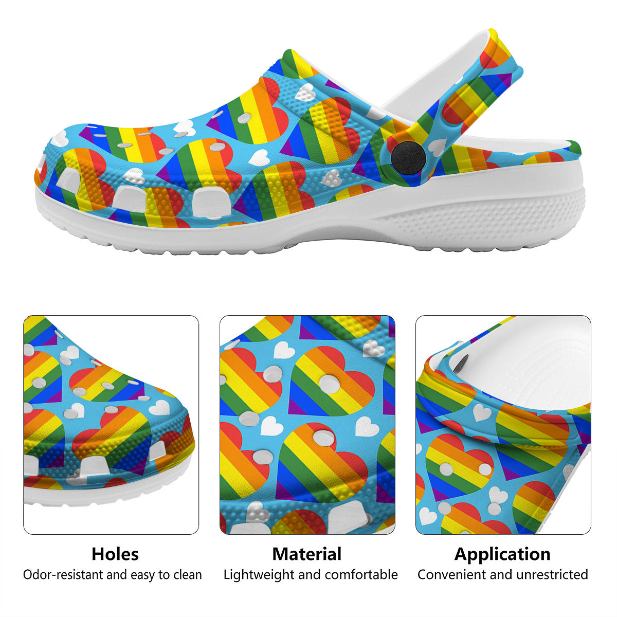 Pride Heart Rainbow LGBT Print Pattern Clog-grizzshop