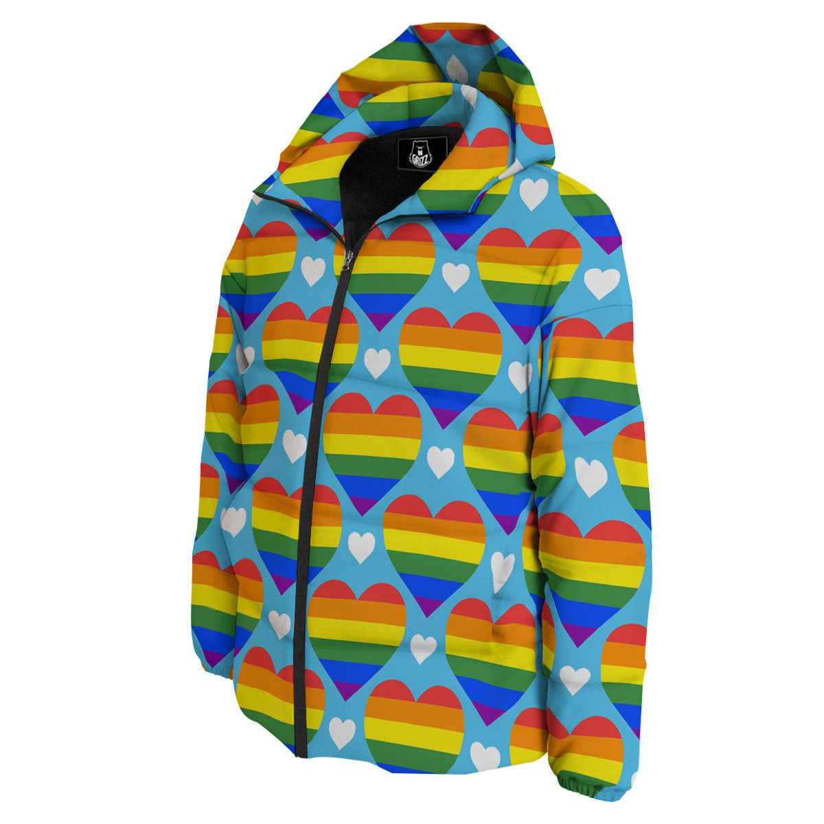 Pride Heart Rainbow LGBT Print Pattern Down Jacket-grizzshop