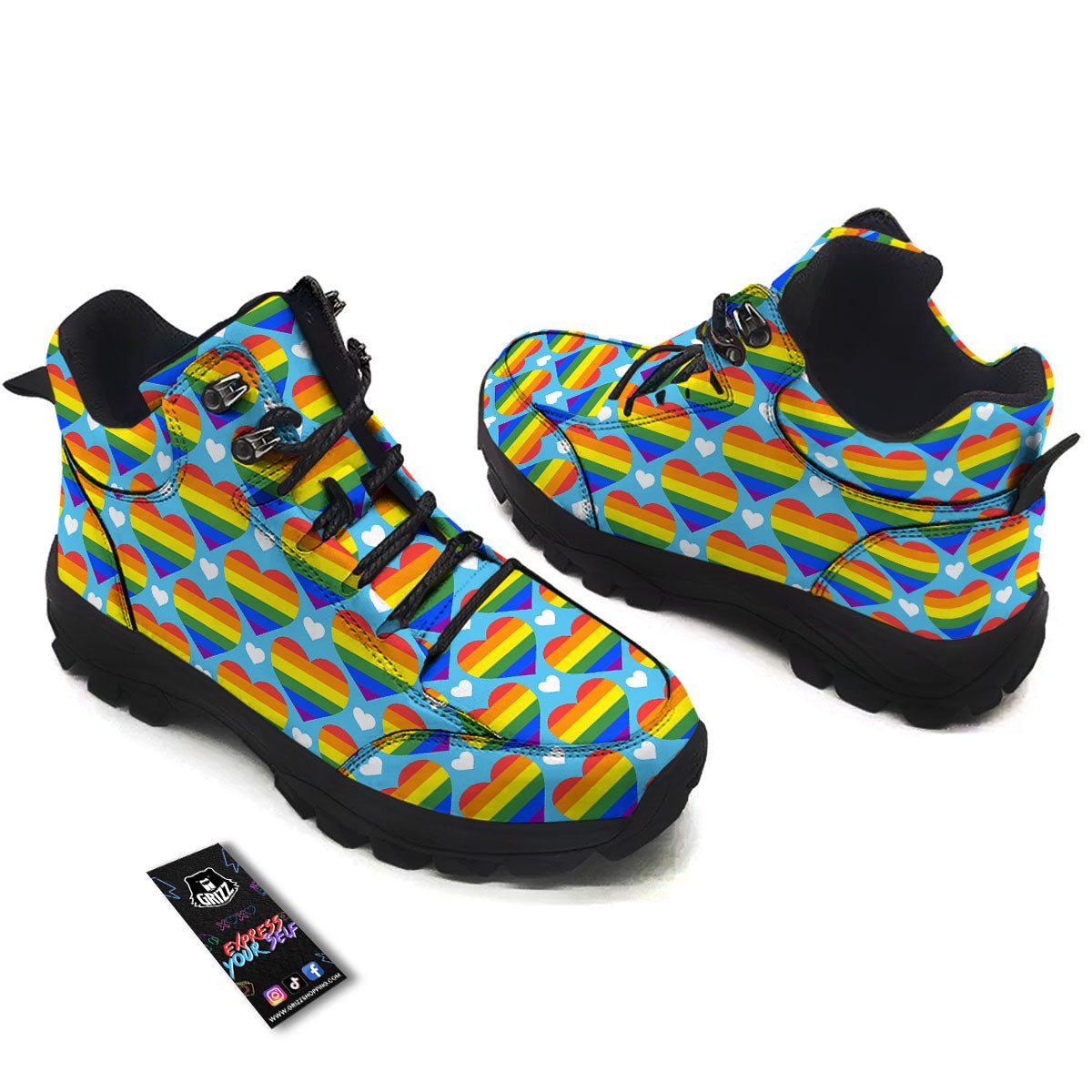 Pride Heart Rainbow LGBT Print Pattern Hiking Shoes-grizzshop