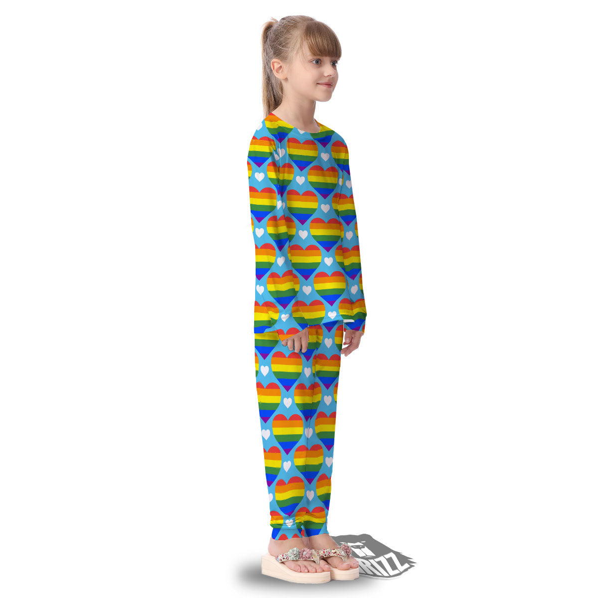 Pride Heart Rainbow LGBT Print Pattern Kid's Pajamas-grizzshop