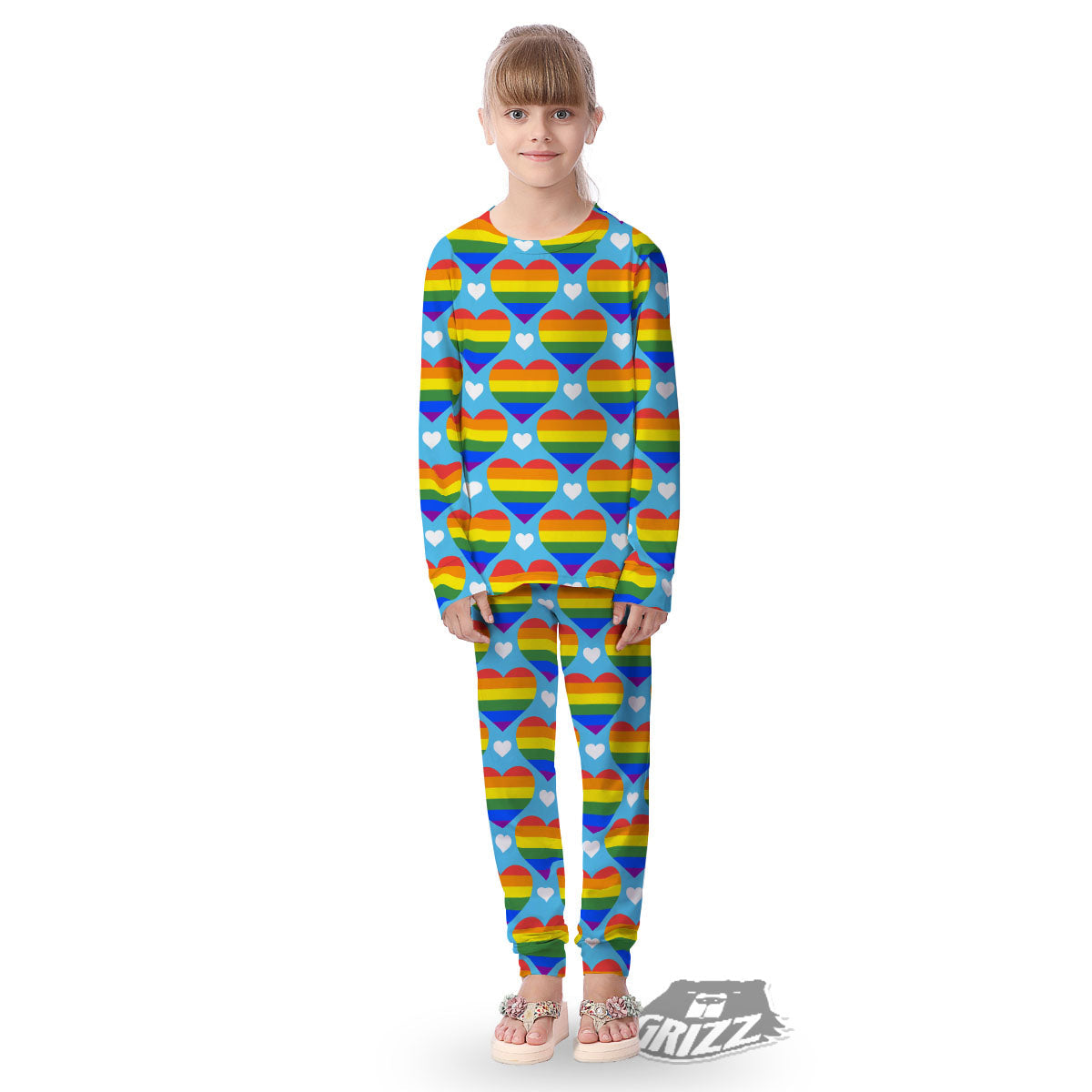 Pride Heart Rainbow LGBT Print Pattern Kid's Pajamas-grizzshop