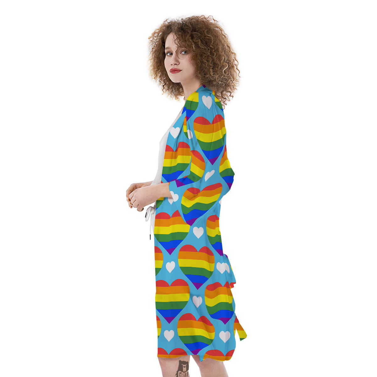 Pride Heart Rainbow LGBT Print Pattern Kimono-grizzshop