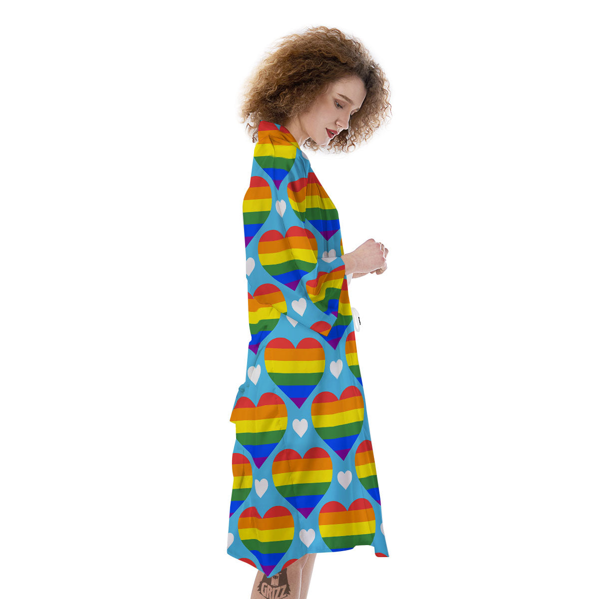 Pride Heart Rainbow LGBT Print Pattern Kimono-grizzshop