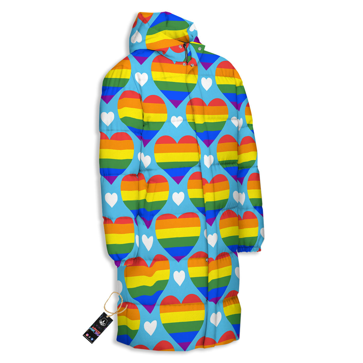 Pride Heart Rainbow LGBT Print Pattern Long Down Jacket-grizzshop