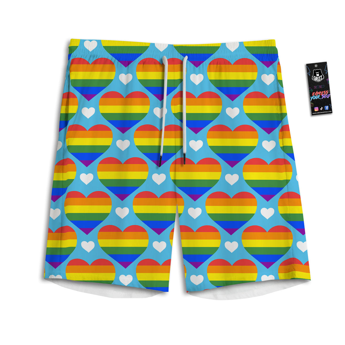 Pride Heart Rainbow LGBT Print Pattern Men's Athletic Shorts