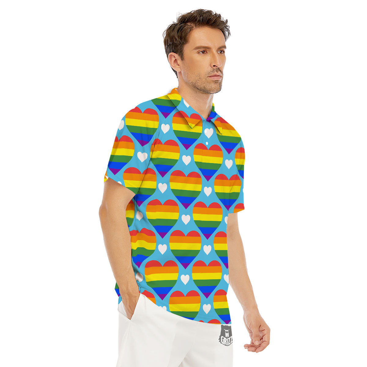 Pride Heart Rainbow LGBT Print Pattern Men's Golf Shirts-grizzshop