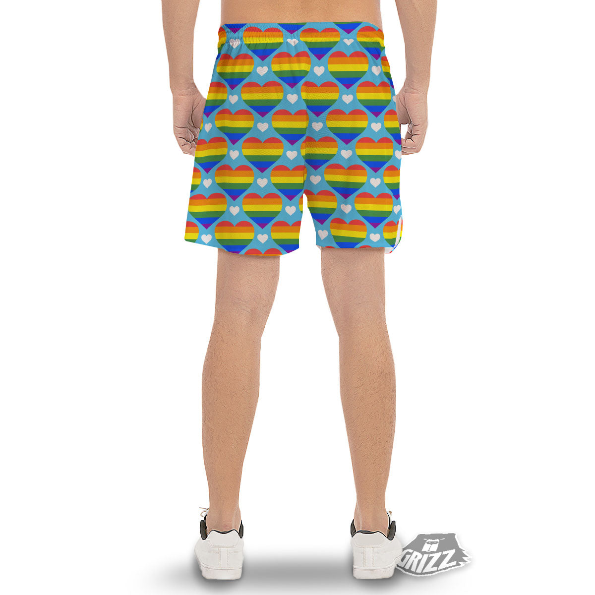 Pride Heart Rainbow LGBT Print Pattern Men's Gym Shorts-grizzshop