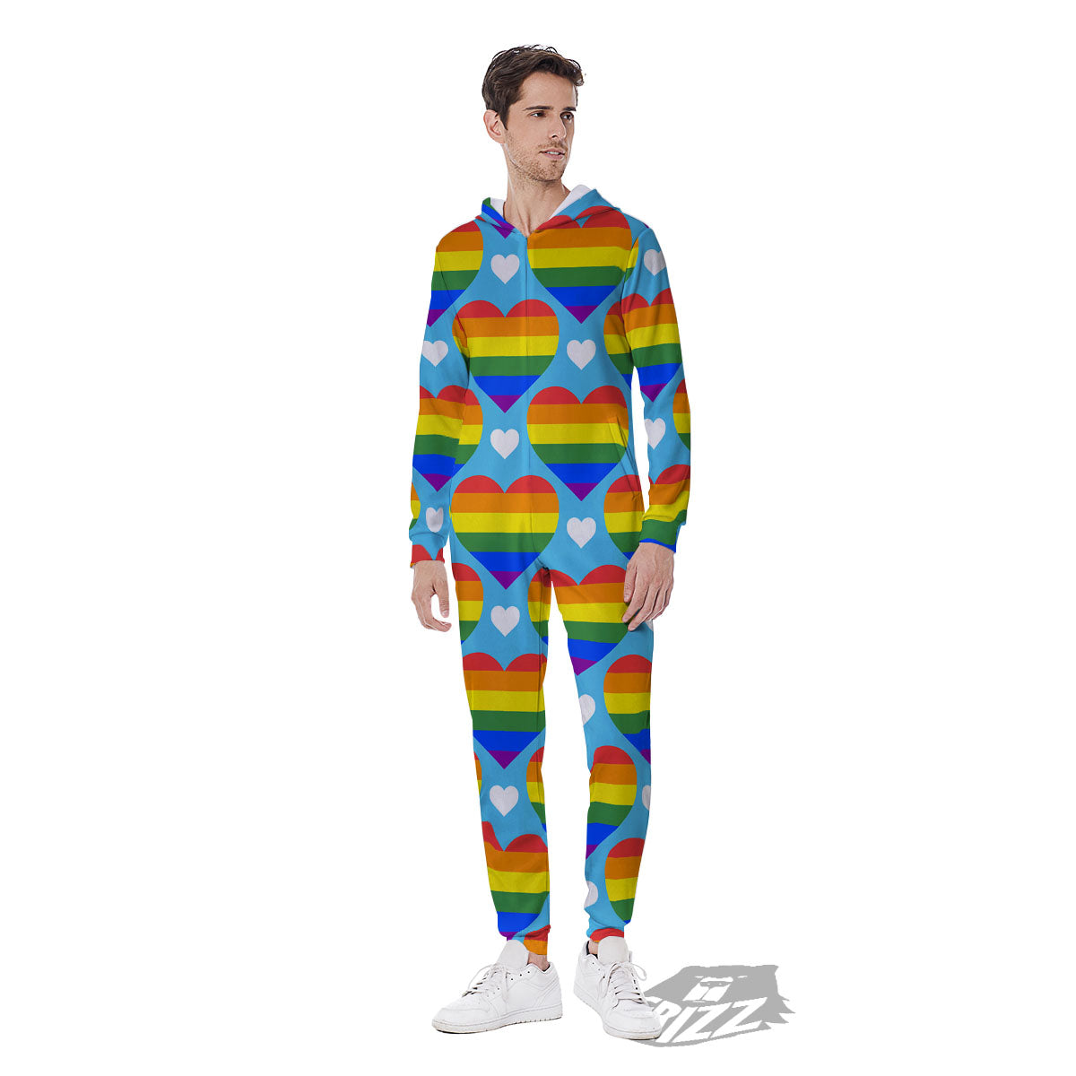 Pride Heart Rainbow LGBT Print Pattern Men's Jumpsuit-grizzshop