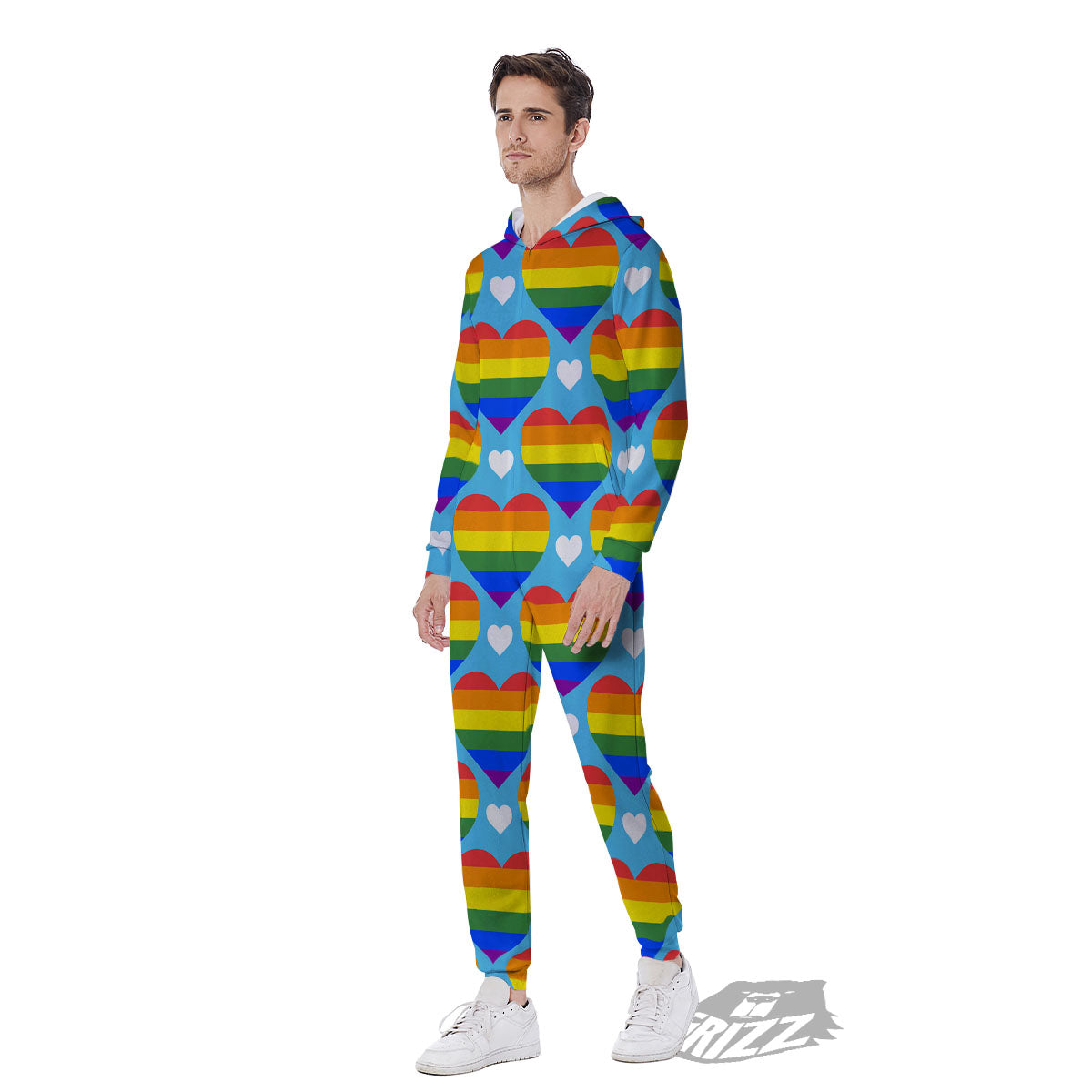 Pride Heart Rainbow LGBT Print Pattern Men's Jumpsuit-grizzshop
