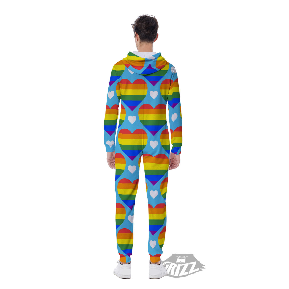 Pride Heart Rainbow LGBT Print Pattern Men's Jumpsuit-grizzshop