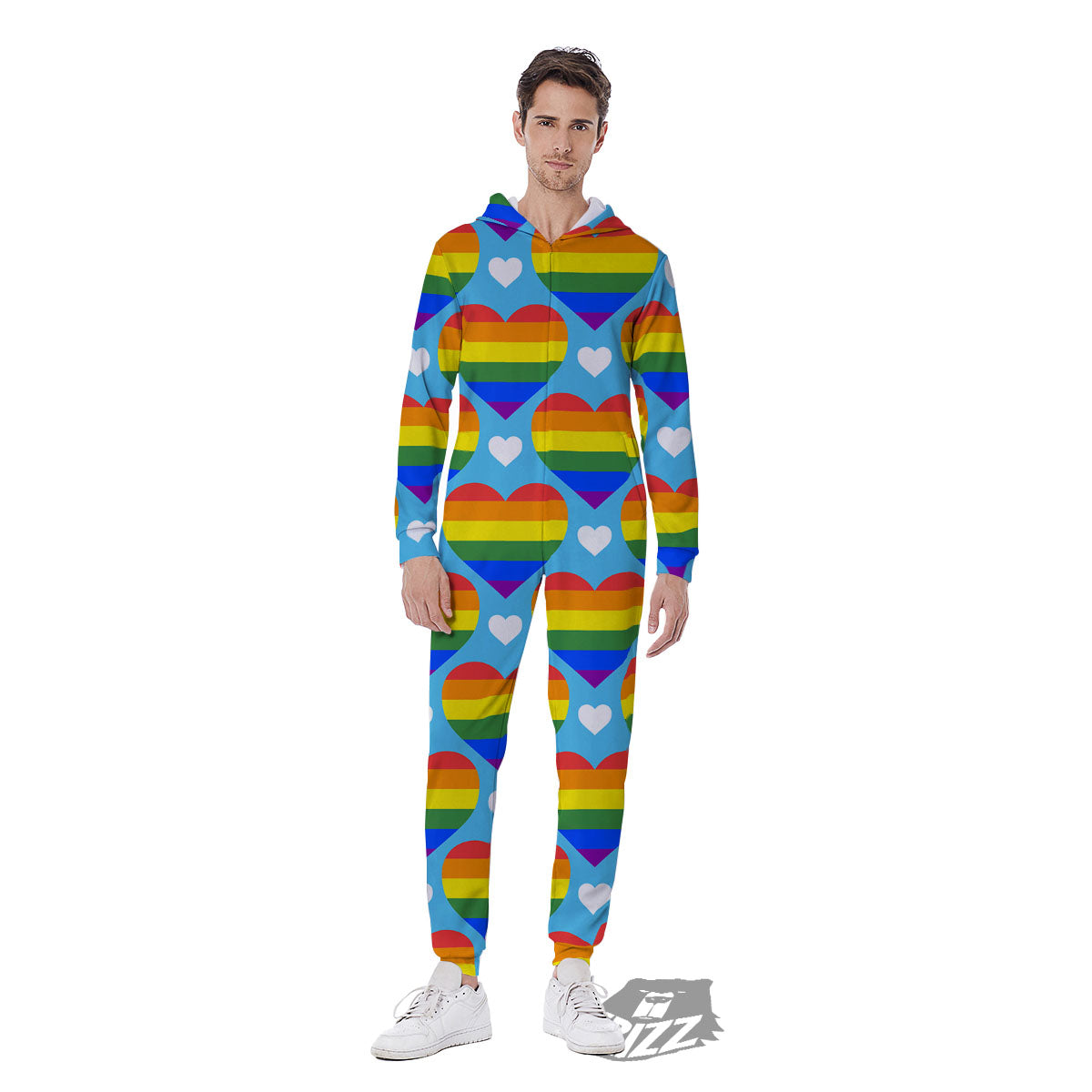 Pride Heart Rainbow LGBT Print Pattern Men's Jumpsuit-grizzshop