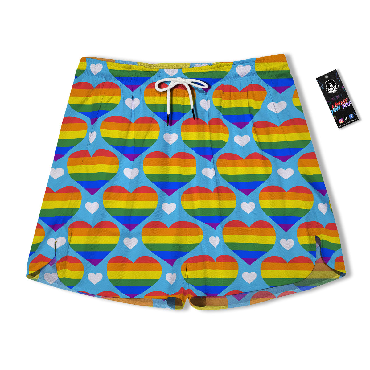 Pride Heart Rainbow LGBT Print Pattern Men's Running Shorts-grizzshop