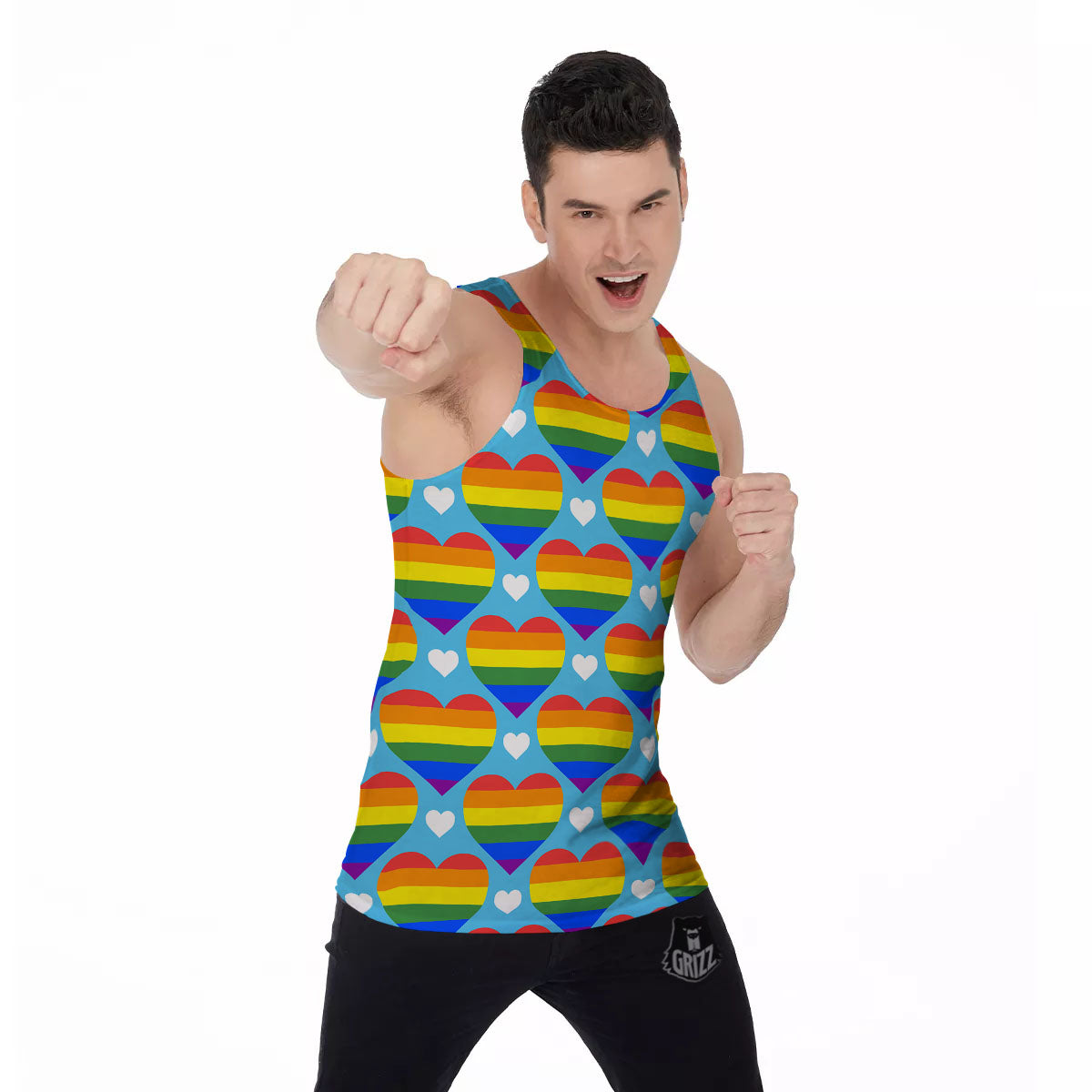 Pride Heart Rainbow LGBT Print Pattern Men's Tank Top-grizzshop