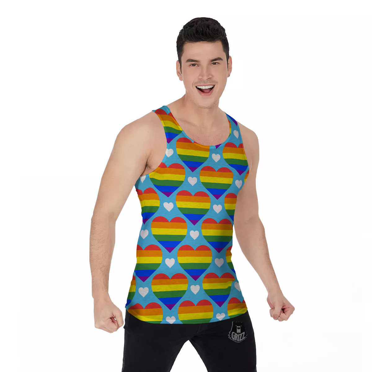 Pride Heart Rainbow LGBT Print Pattern Men's Tank Top-grizzshop