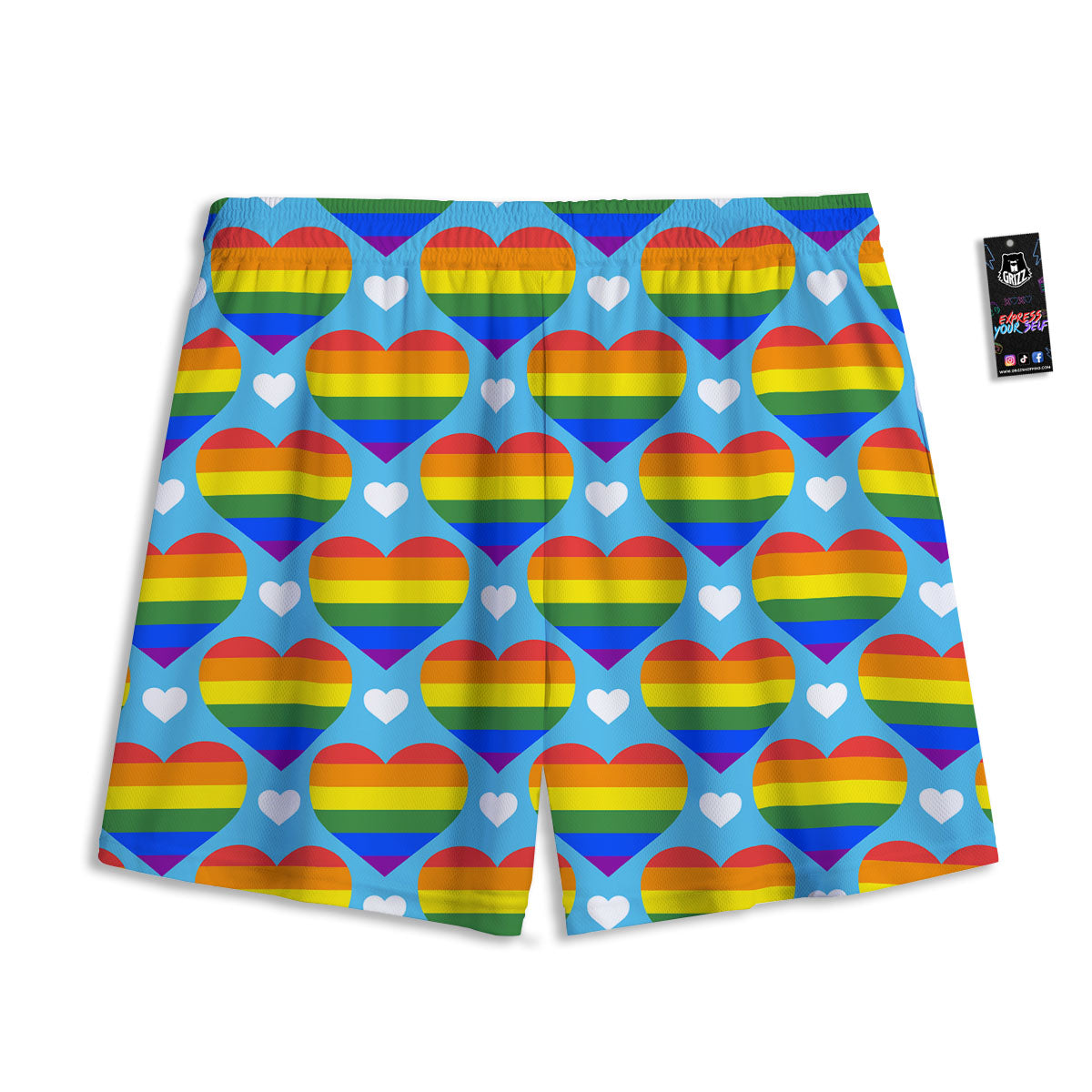 Pride Heart Rainbow LGBT Print Pattern Mesh Shorts
