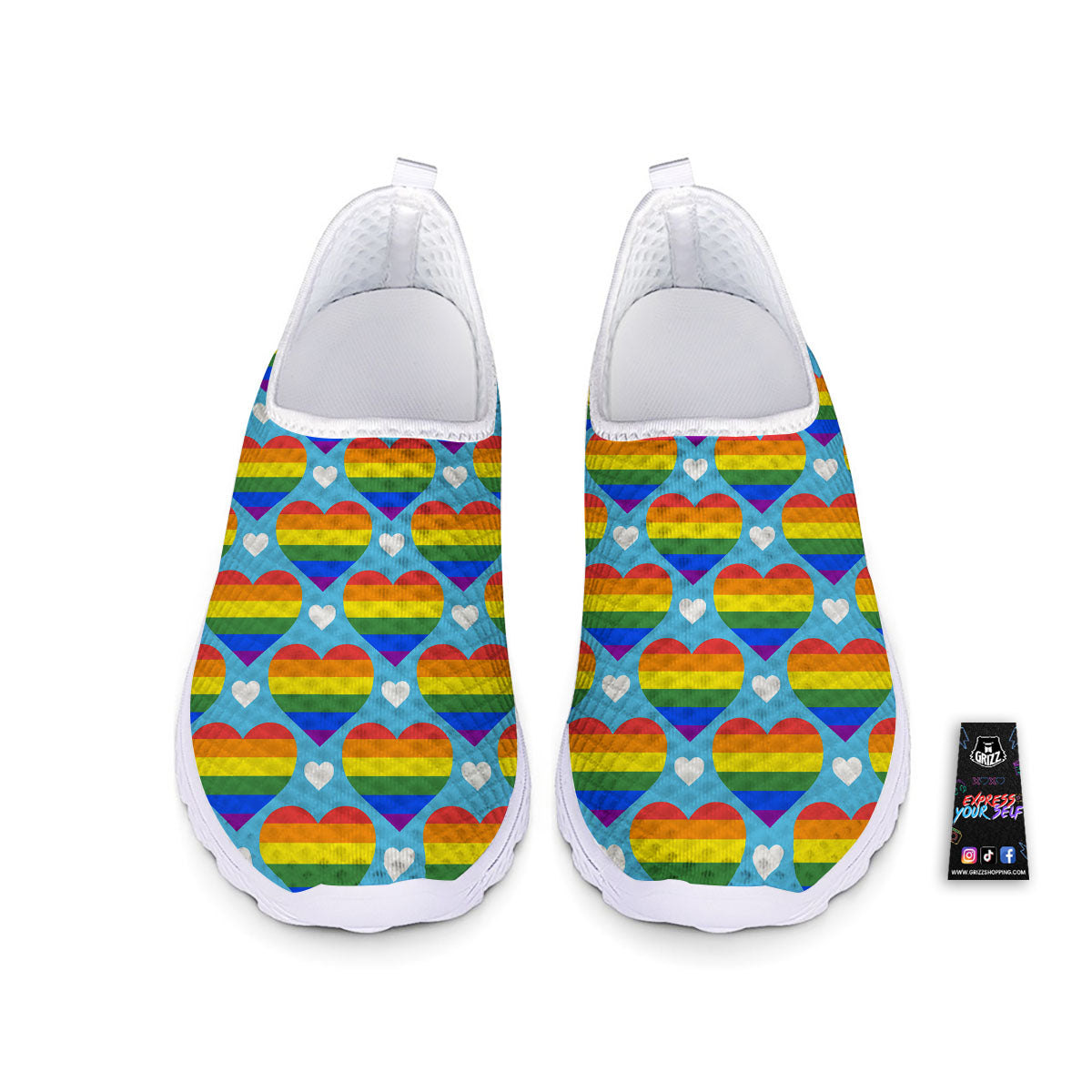 Pride Heart Rainbow LGBT Print Pattern Nurse Shoes-grizzshop