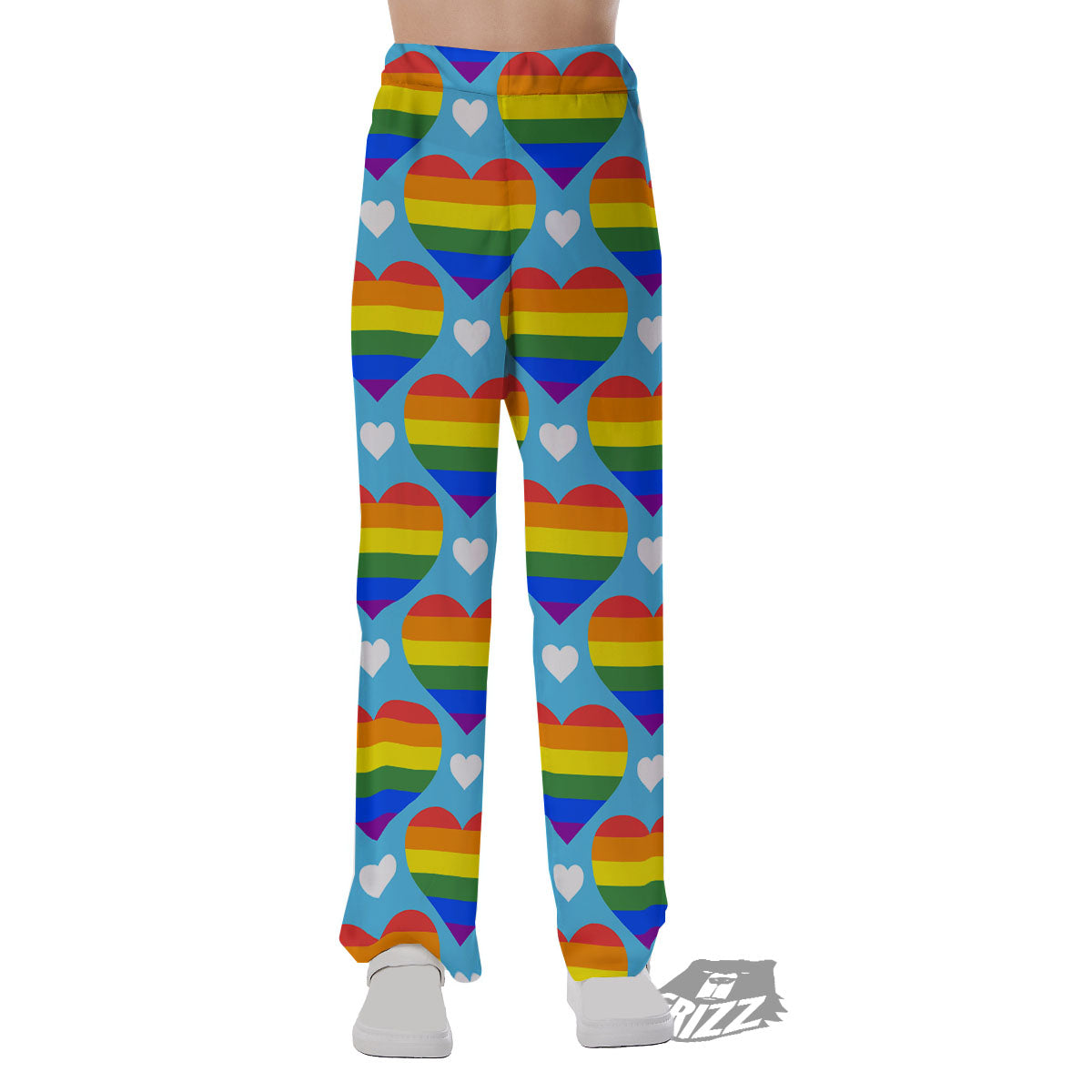 Pride Heart Rainbow LGBT Print Pattern Pajama Pants-grizzshop