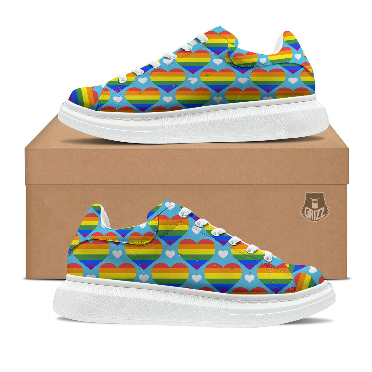 Pride Heart Rainbow LGBT Print Pattern Platform Shoes-grizzshop