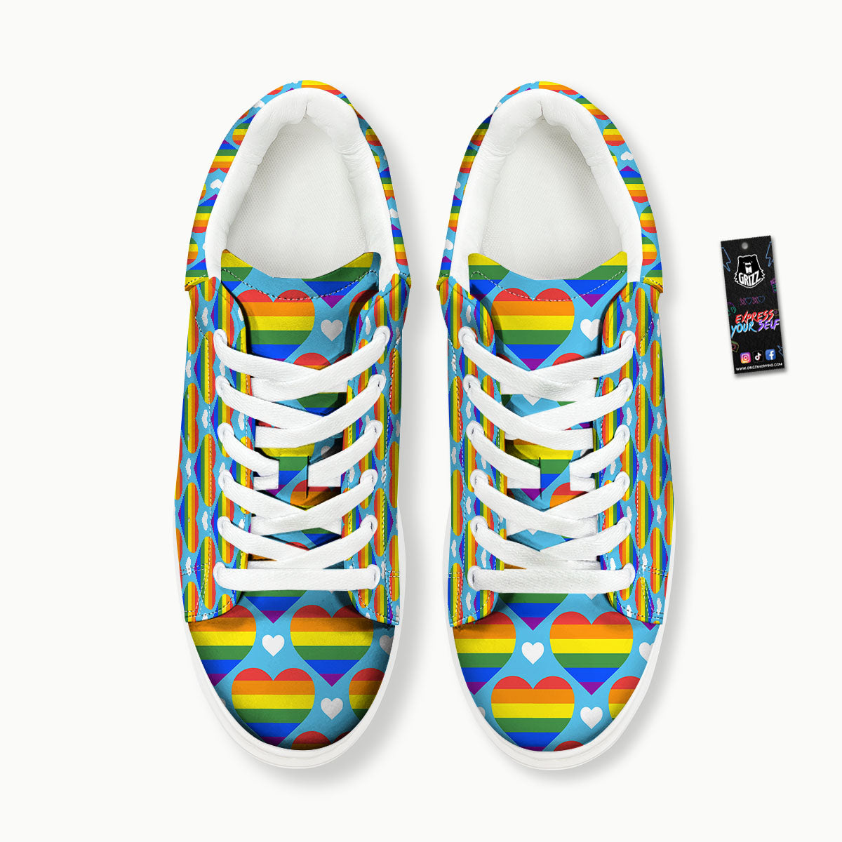 Pride Heart Rainbow LGBT Print Pattern Platform Shoes-grizzshop