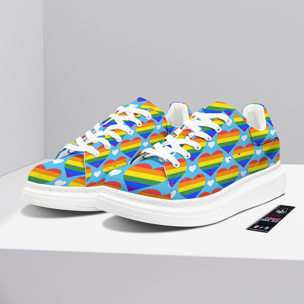 Pride Heart Rainbow LGBT Print Pattern Platform Shoes-grizzshop