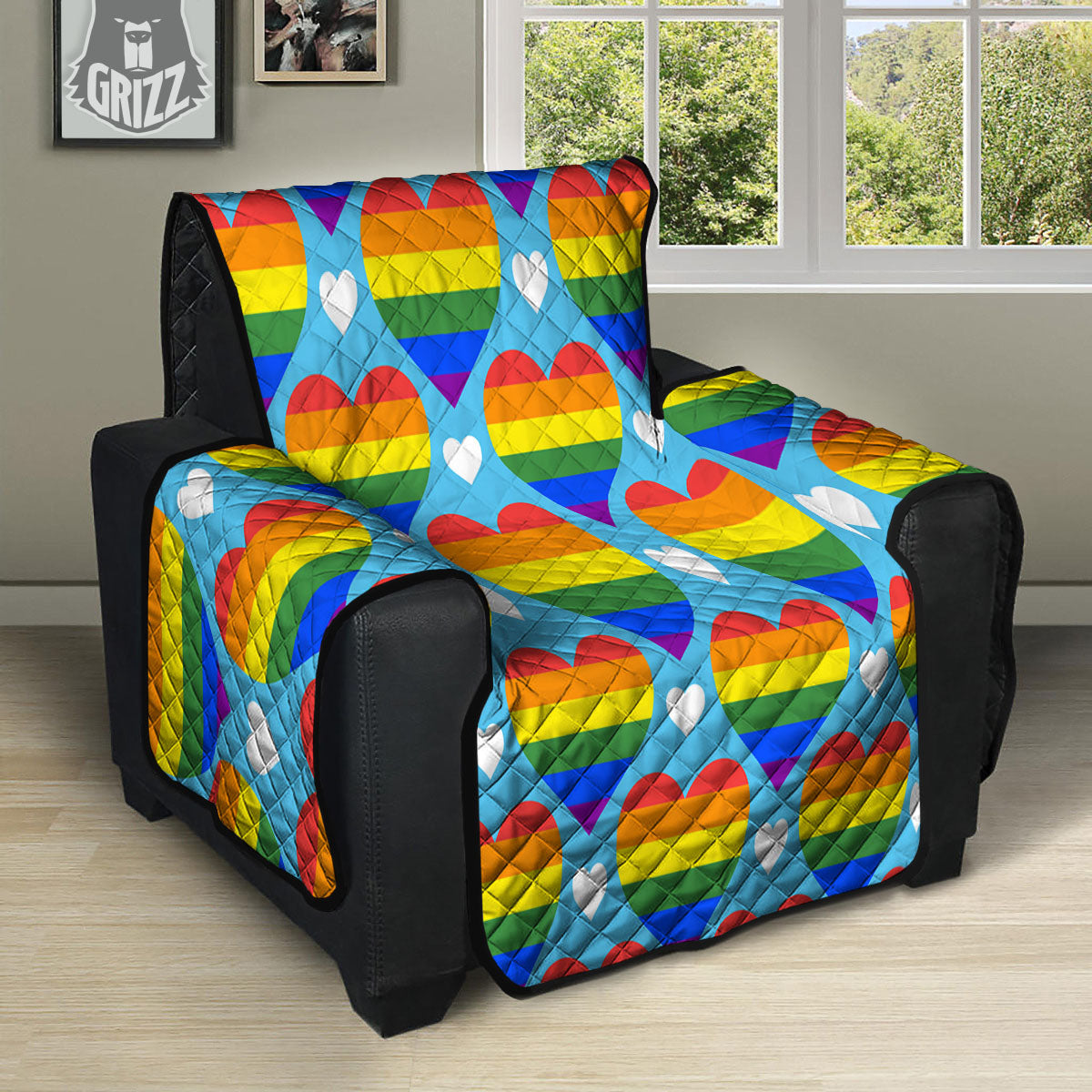 Pride Heart Rainbow LGBT Print Pattern Recliner Protector-grizzshop