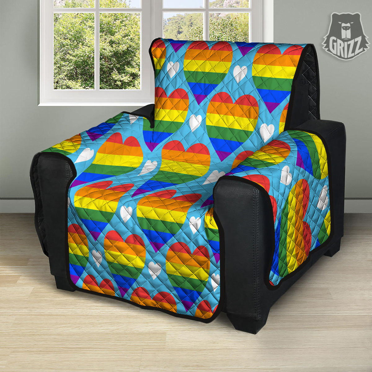 Pride Heart Rainbow LGBT Print Pattern Recliner Protector-grizzshop