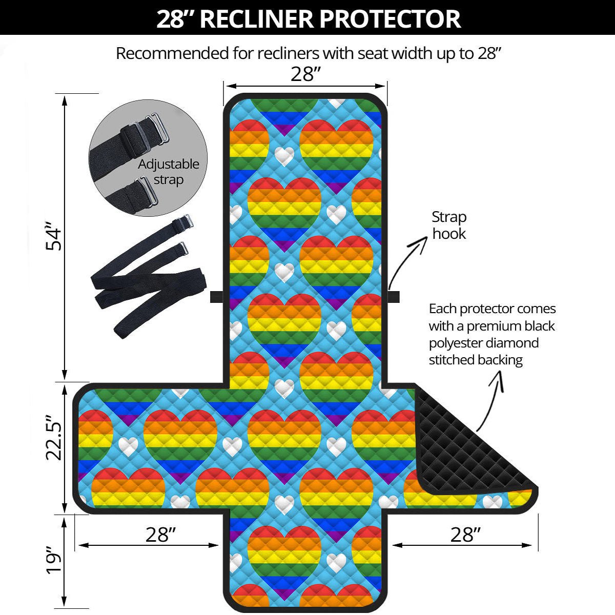 Pride Heart Rainbow LGBT Print Pattern Recliner Protector-grizzshop