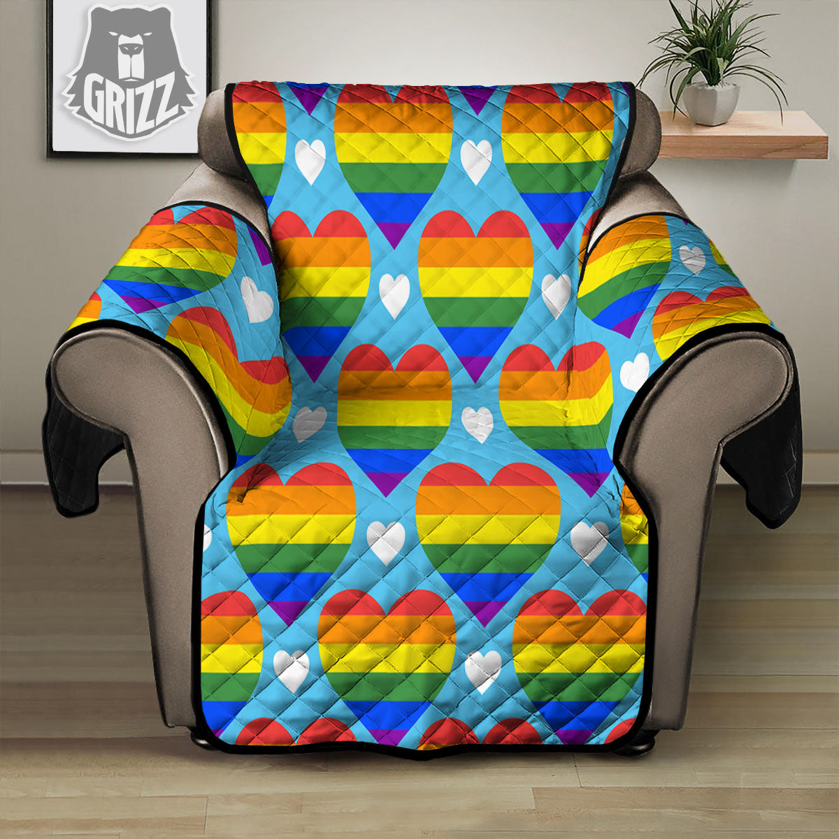 Pride Heart Rainbow LGBT Print Pattern Recliner Protector-grizzshop