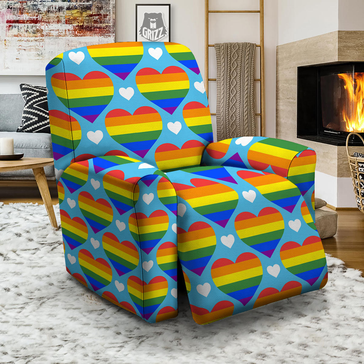 Pride Heart Rainbow LGBT Print Pattern Recliner Slipcover-grizzshop