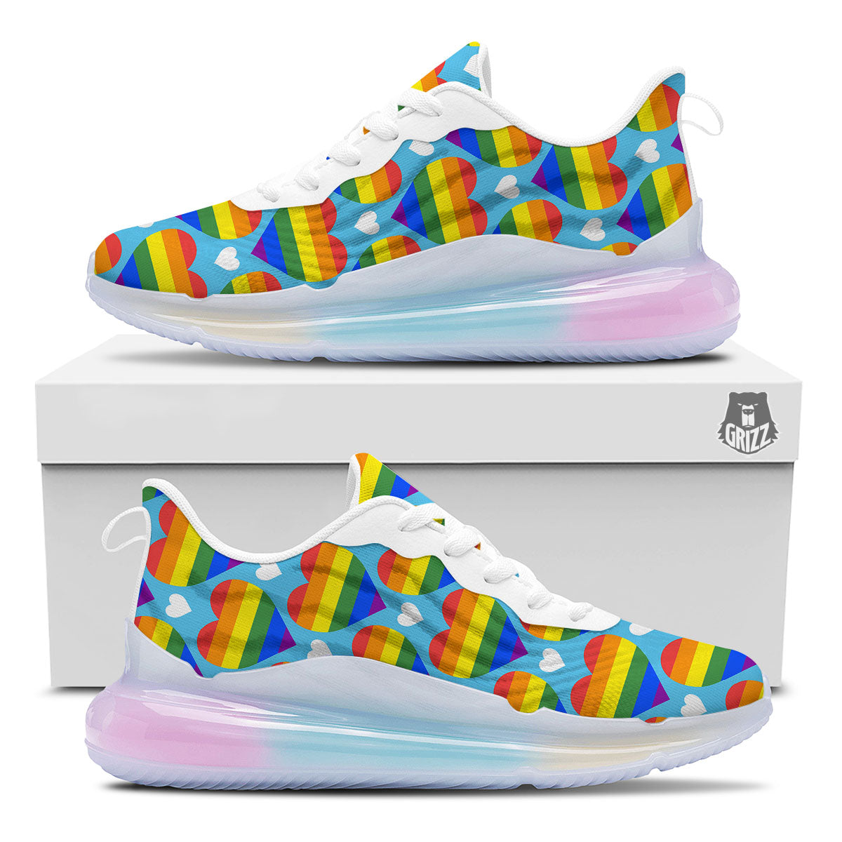 Pride Heart Rainbow LGBT Print Pattern Running Sneakers-grizzshop