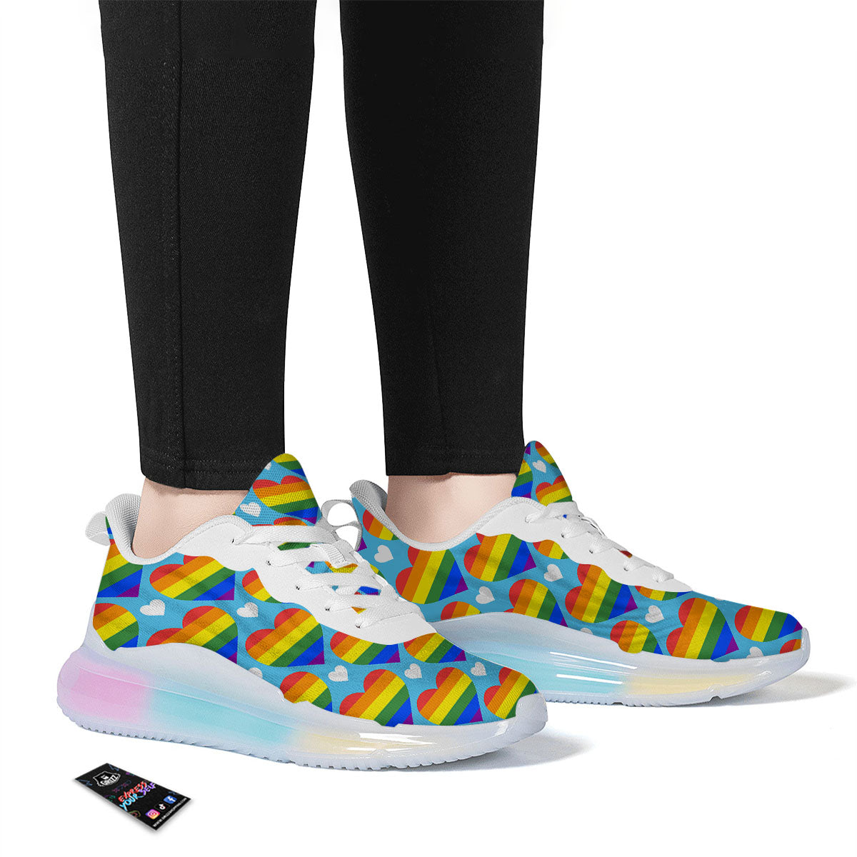 Pride Heart Rainbow LGBT Print Pattern Running Sneakers-grizzshop