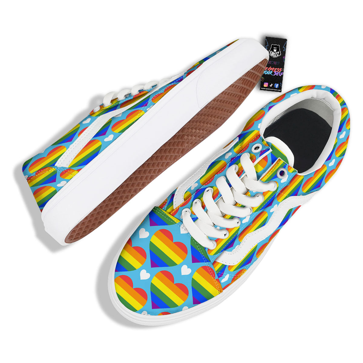 Pride Heart Rainbow LGBT Print Pattern Skate Shoes-grizzshop