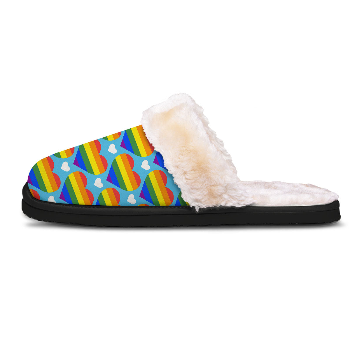 Pride Heart Rainbow LGBT Print Pattern Slippers-grizzshop