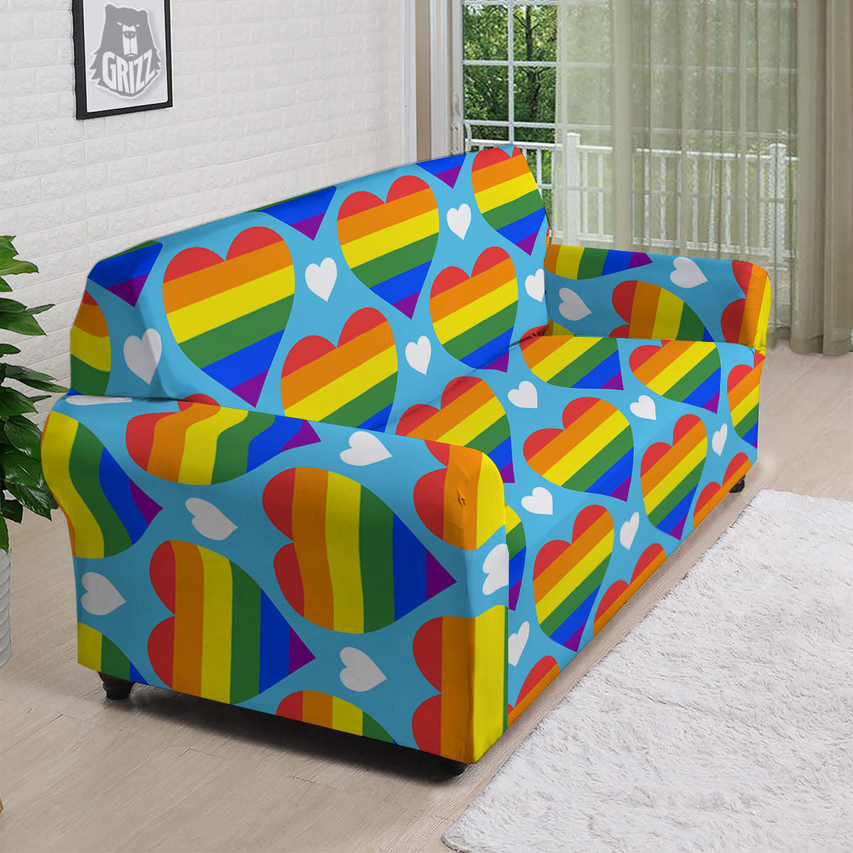 Pride Heart Rainbow LGBT Print Pattern Sofa Cover-grizzshop