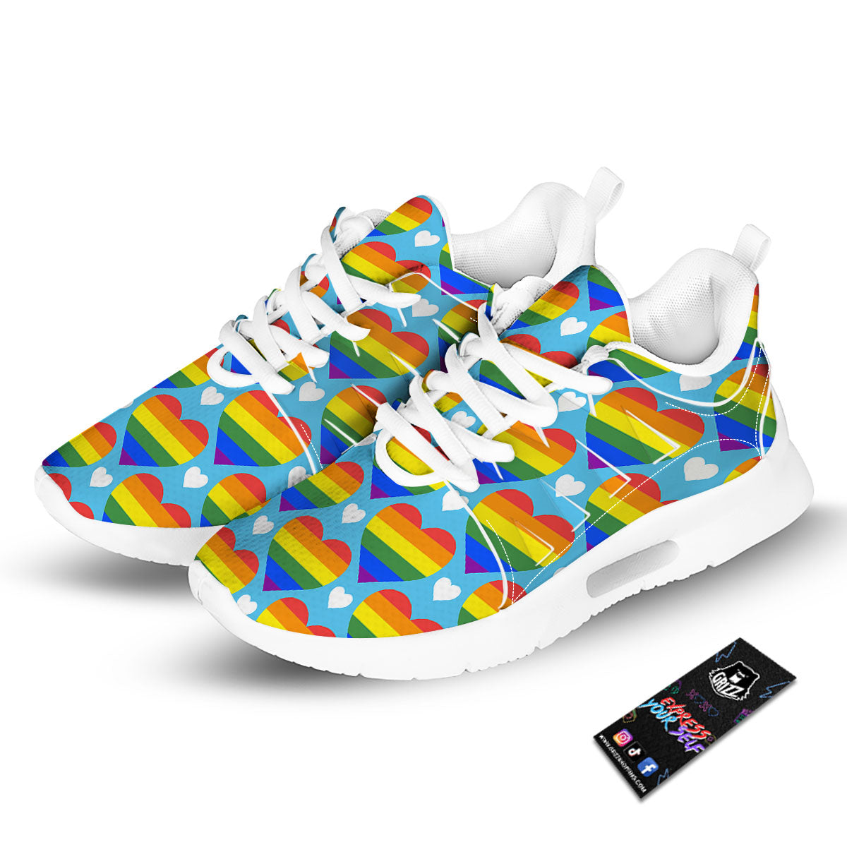 Pride Heart Rainbow LGBT Print Pattern Tennis Shoes-grizzshop