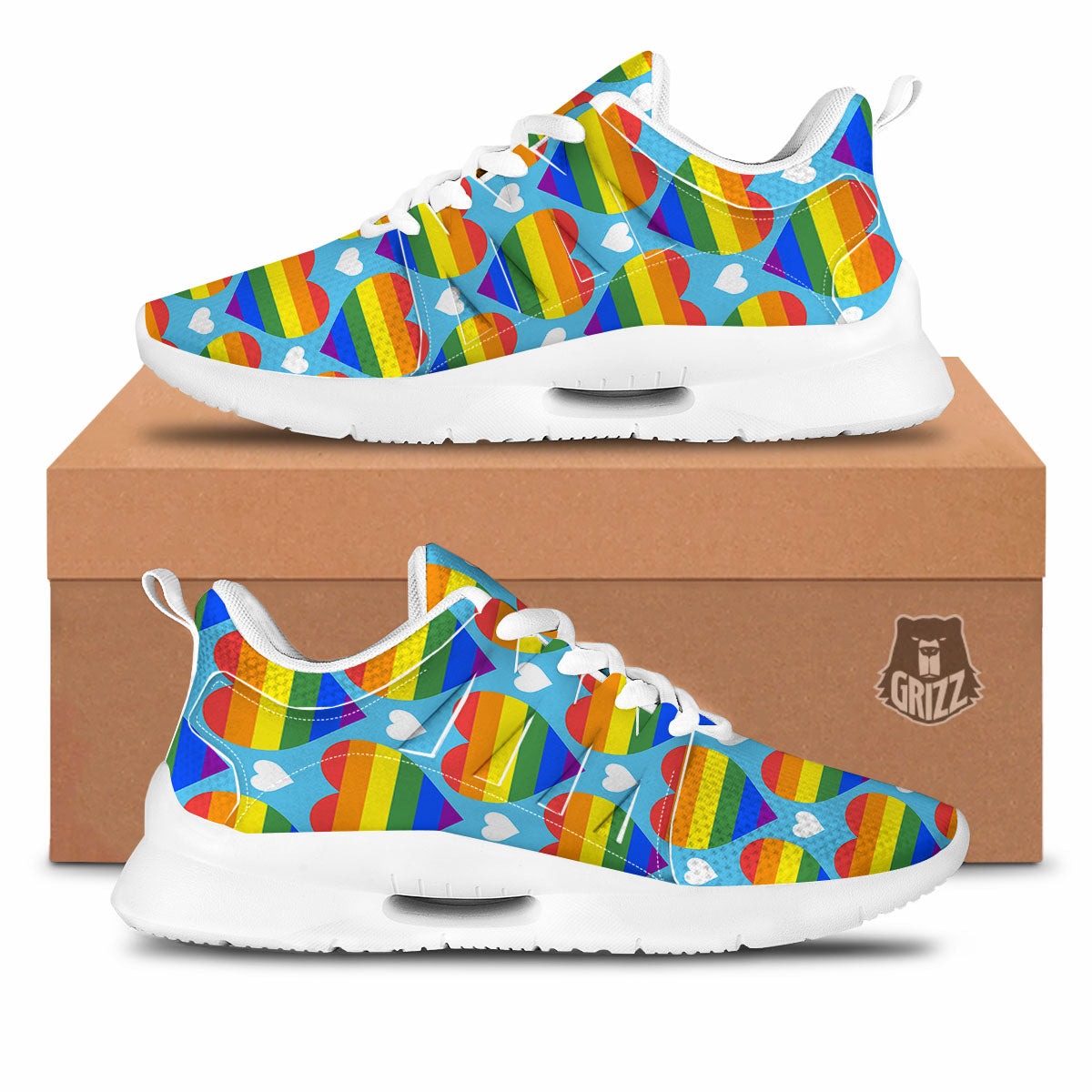 Pride Heart Rainbow LGBT Print Pattern Tennis Shoes-grizzshop