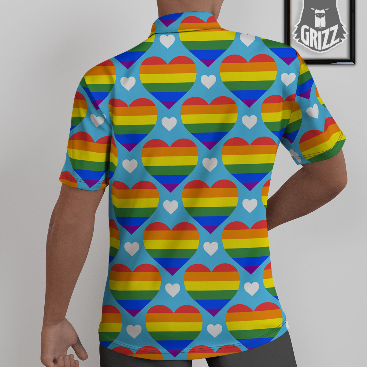 Pride Heart Rainbow LGBT Print Pattern Untucked Shirts-grizzshop