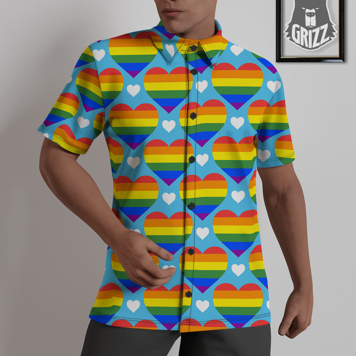 Pride Heart Rainbow LGBT Print Pattern Untucked Shirts-grizzshop