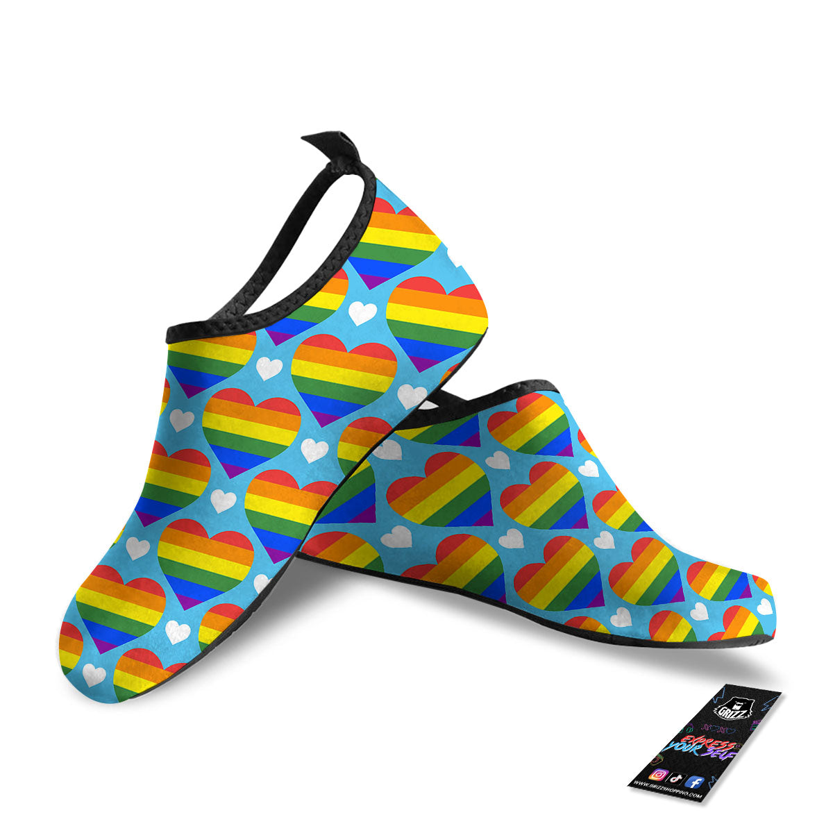 Pride Heart Rainbow LGBT Print Pattern Water Shoes-grizzshop