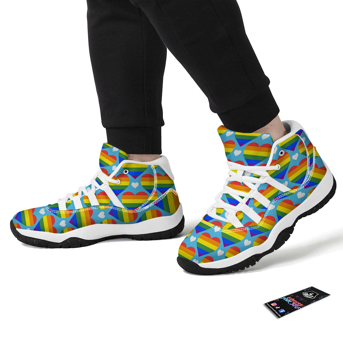 Pride Heart Rainbow LGBT Print Pattern White Bball Shoes-grizzshop