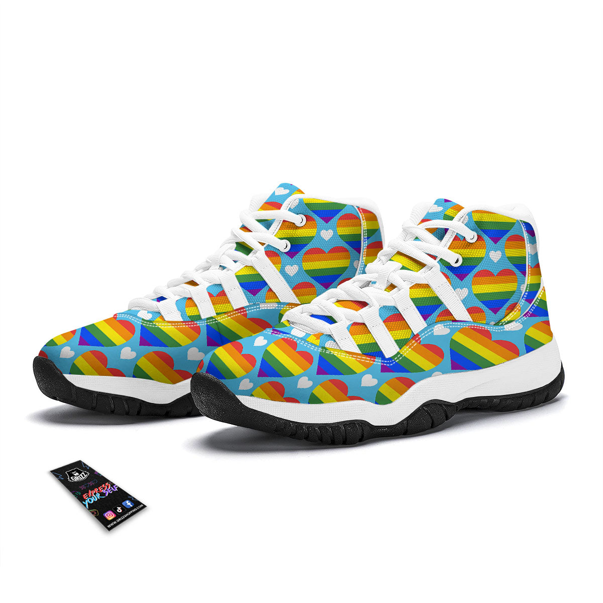 Pride Heart Rainbow LGBT Print Pattern White Bball Shoes-grizzshop