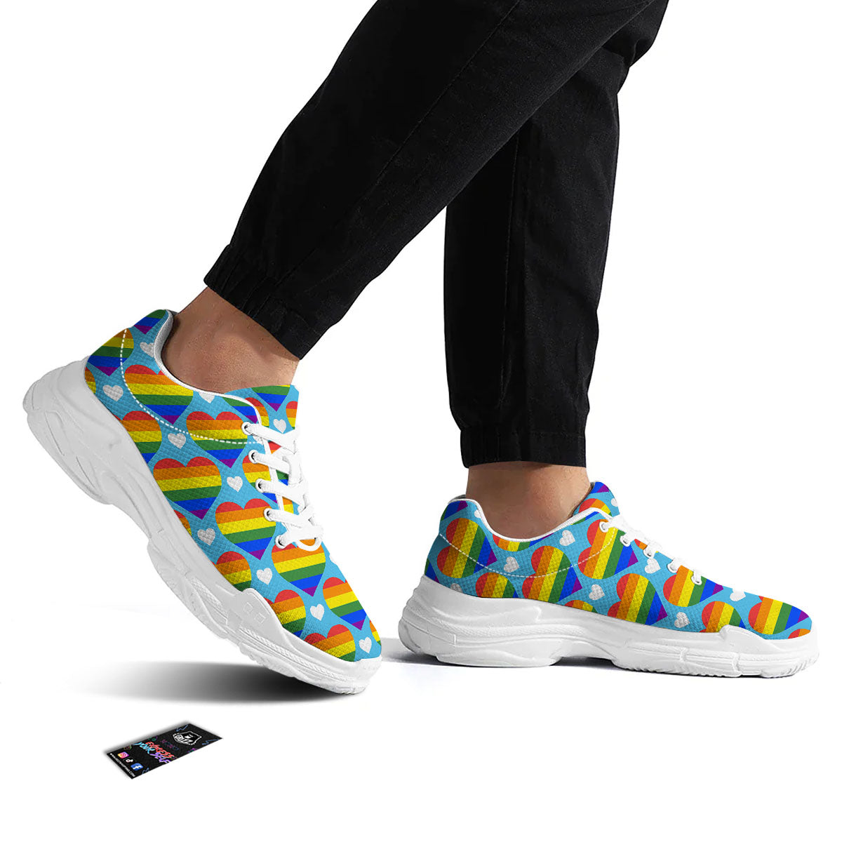 Pride Heart Rainbow LGBT Print Pattern White Chunky Shoes-grizzshop