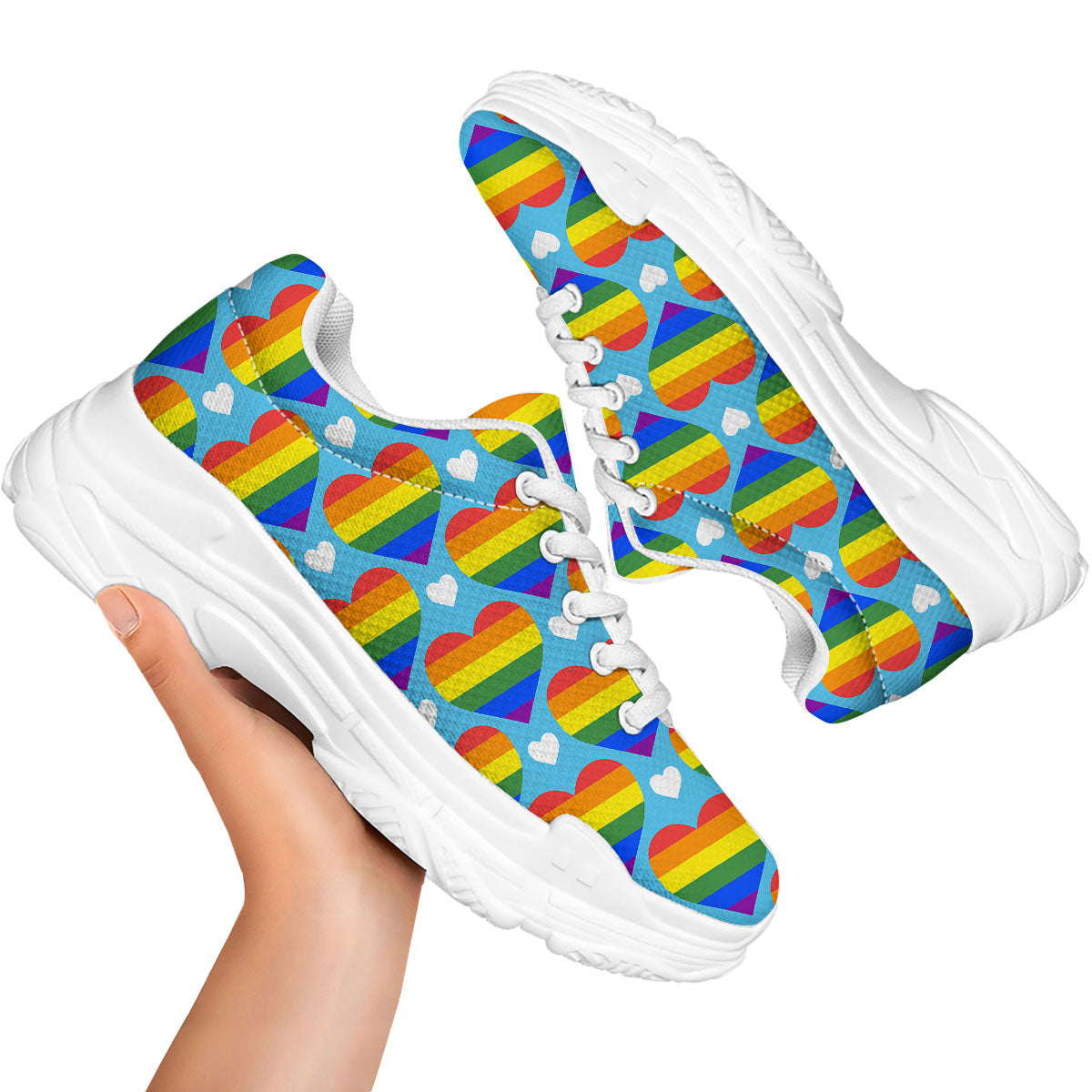 Pride Heart Rainbow LGBT Print Pattern White Chunky Shoes-grizzshop