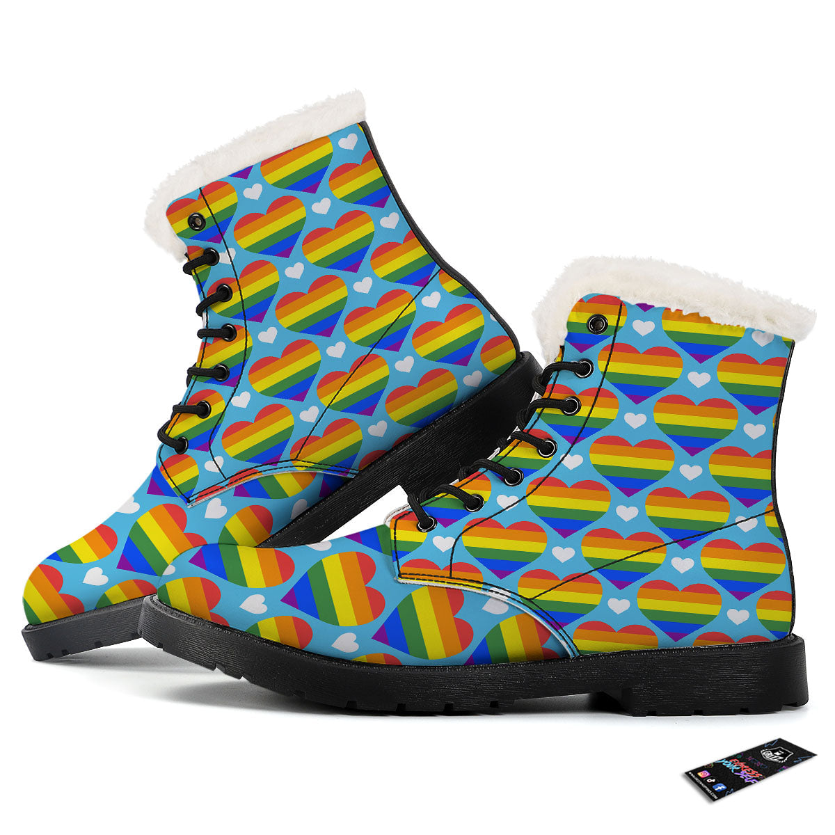 Pride Heart Rainbow LGBT Print Pattern Winter Boots-grizzshop