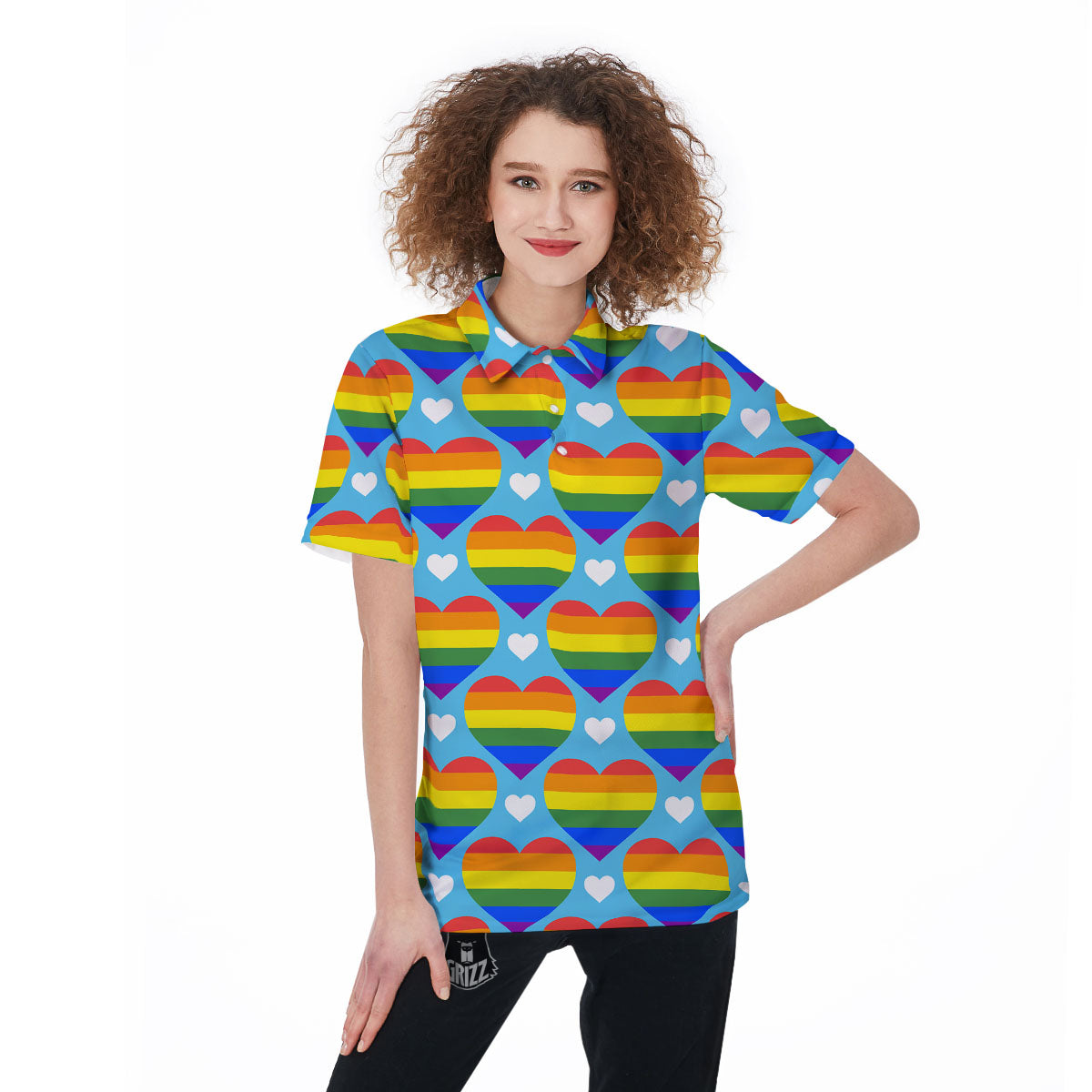 Pride Heart Rainbow LGBT Print Pattern Women's Golf Shirts-grizzshop