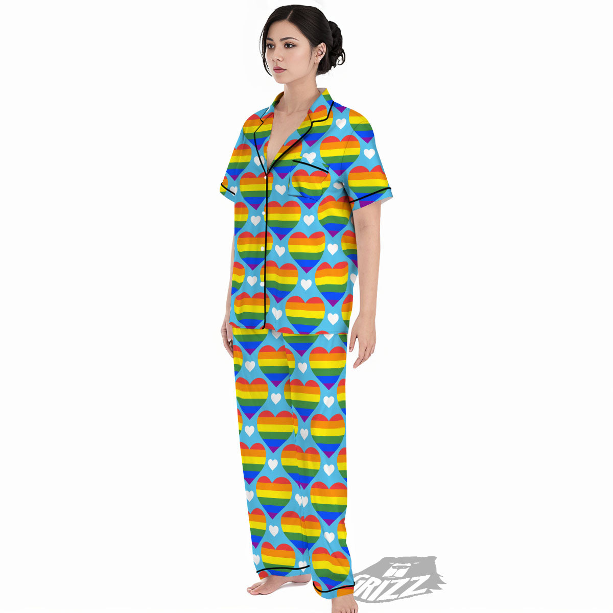 Pride Heart Rainbow LGBT Print Pattern Women's Pajamas Set-grizzshop