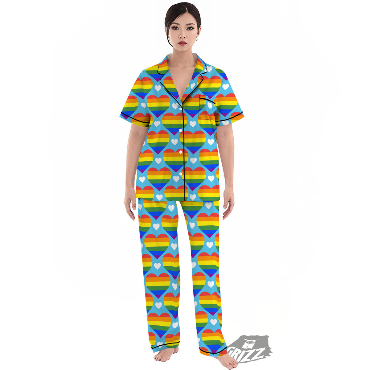 Pride Heart Rainbow LGBT Print Pattern Women's Pajamas Set-grizzshop